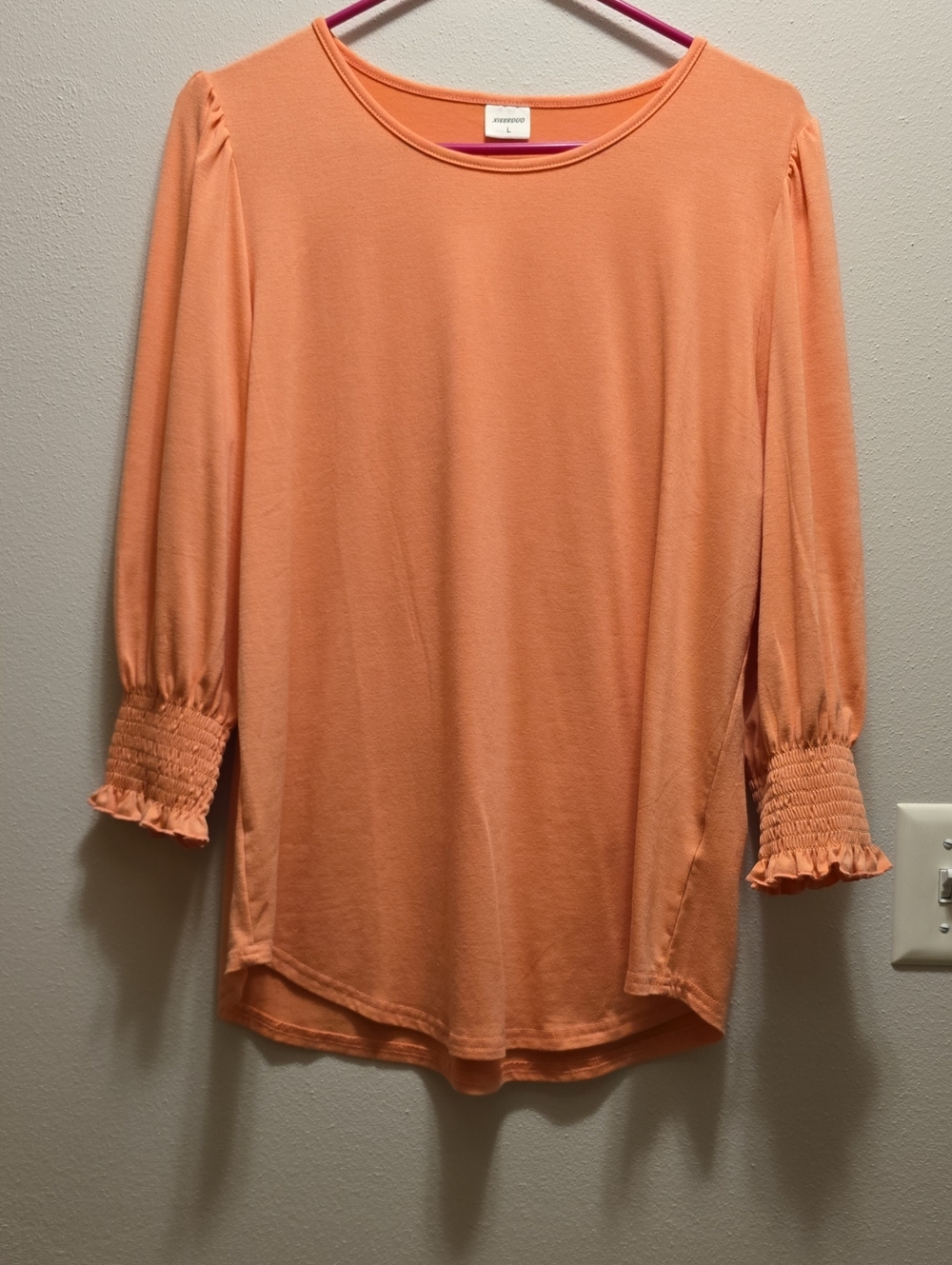 Smocked Cuff Long-Sleeve Top in Peach